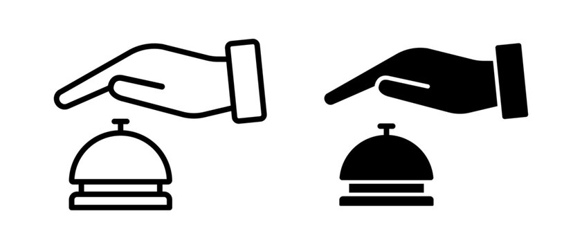 Pressed the bell vector icon set. Hotel reception desk bell symbol