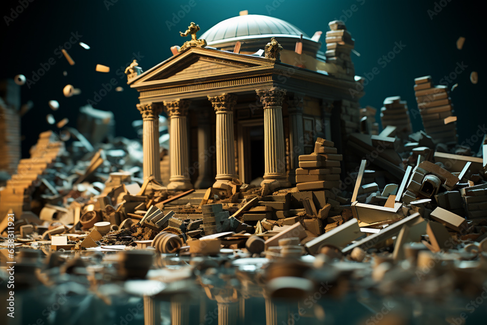 Aufkleber bank collapse. a bank or financial institution, going down failing or collapsing generative ai techn