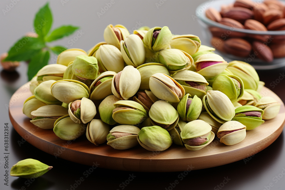 Poster Unshelled pistachios isolated on transparent or white background  Generative AI technology...