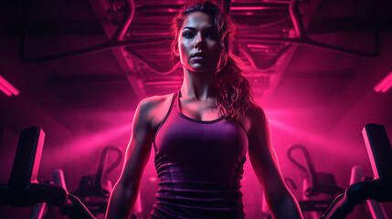 Obraz na płótnie Canvas Woman exercising in a gym with dark light, fitness stock photos