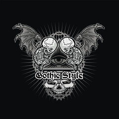 Gothic sign with stillborn skeleton, grunge vintage design t shirts