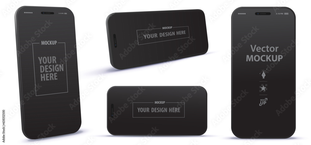 Canvas Prints black mobile phone vector illustrations. realistic smartphone mockup set with different perspective 