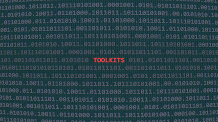 Cyber attack toolkits. Vulnerability text in binary system ascii art style, code on editor screen. Text in English, English text