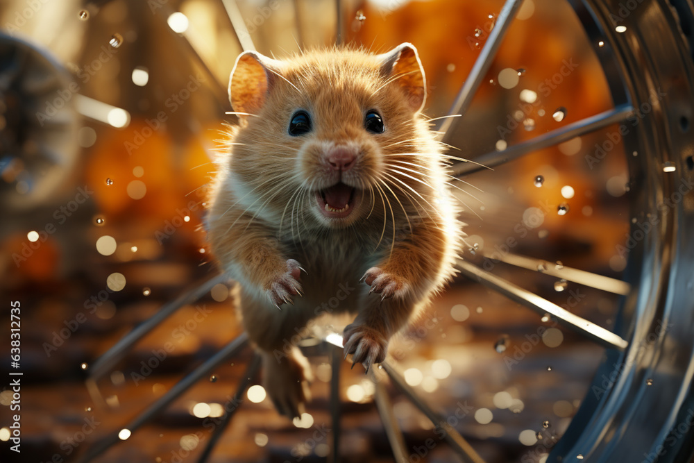 Aufkleber A hamster running on a wheel in its cage, reflecting the popularity of small rodents as low-maintenance and interactive pets. Generative AI technology...