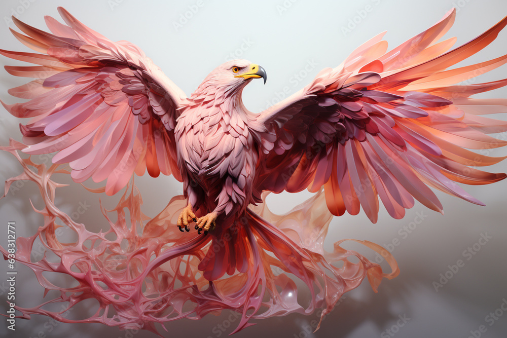 Aufkleber An abstract eagle made from smooth elegant transparent fabric on white background 3d pink and peach colors.  Generative AI technology...