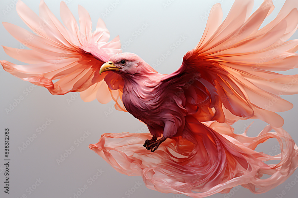 Aufkleber An abstract eagle made from smooth elegant transparent fabric on white background 3d pink and peach colors.  Generative AI technology...