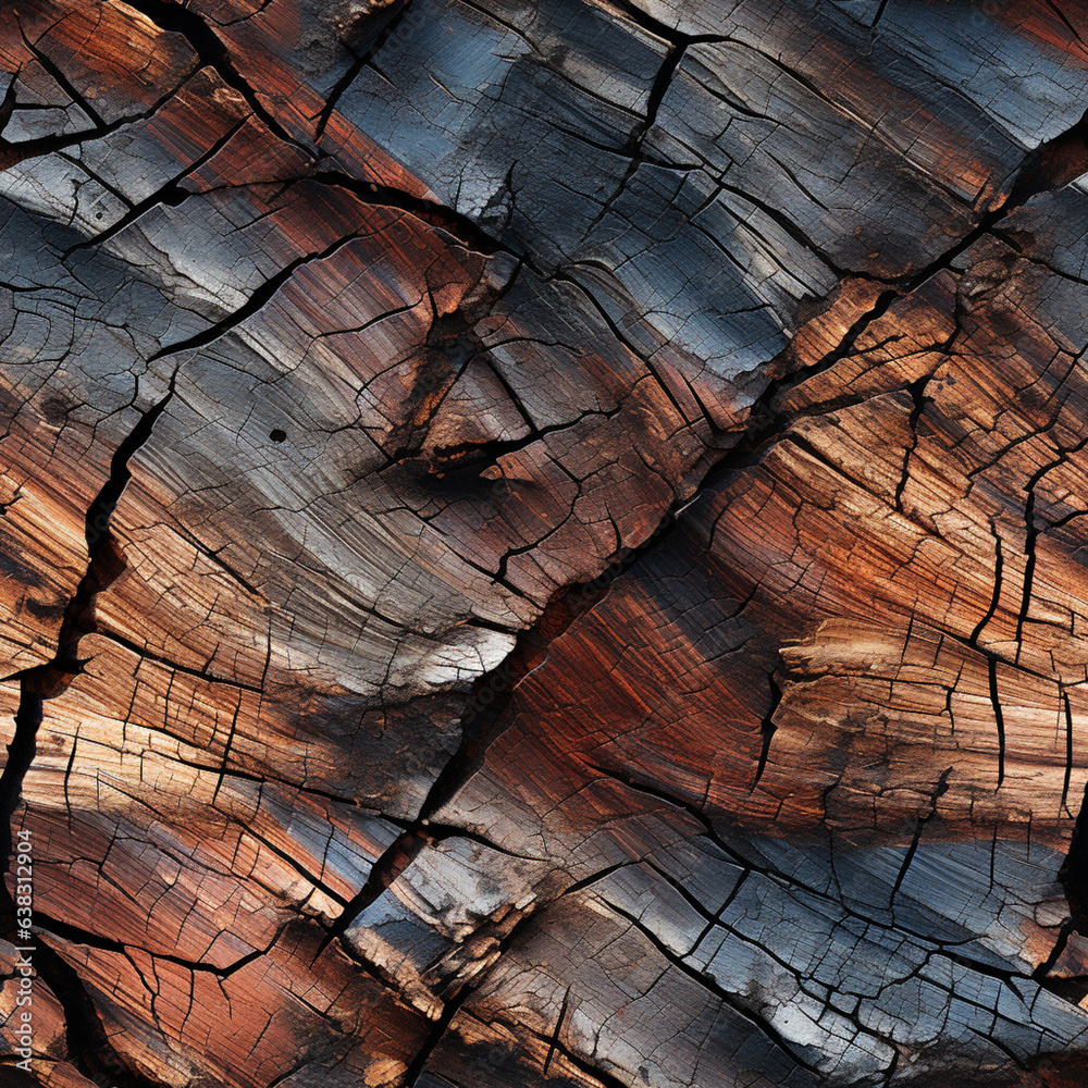 Fototapete The intricate patterns and textures of a tree bark, showcasing its unique grooves, cracks, and knots. Generative AI technology...