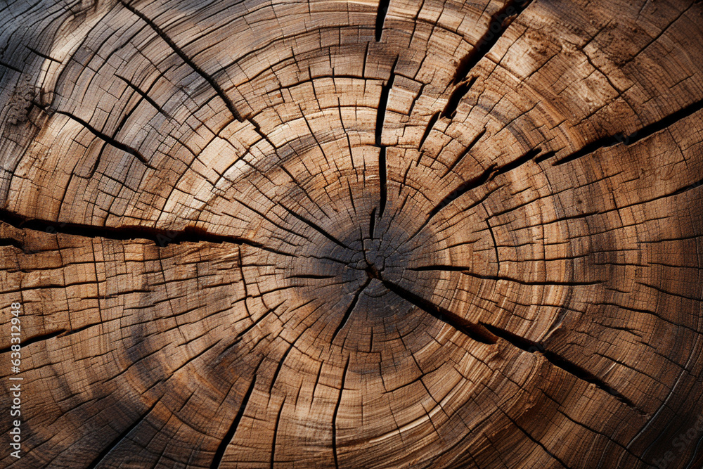 Poster The intricate patterns and textures of a tree bark, showcasing its unique grooves, cracks, and knots. Generative AI technology...