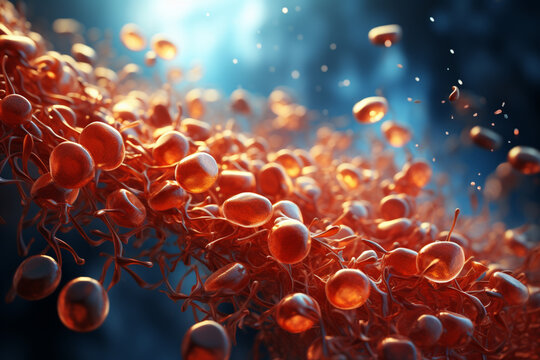 medical image of a leukemic blood smear, with an overabundance of immature white blood cells. Generative AI technology...