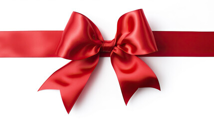 red satin ribbon and bow isolated on white background. Generative Ai - obrazy, fototapety, plakaty