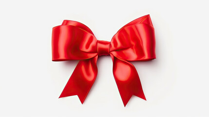 Red ribbon with bow isolated on white background. Generative Ai