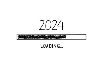 Loading process ahead of the 2024 new year. 2024 new year celebration symbol in doodle style, vector illustration. hand drawn loading symbol