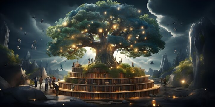 Knowledge Tree. Holidays in the field of education - Knowledge Day and Teacher's Day. The concept of learning, gaining knowledge.