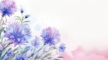 Blue watercolour cornflower knapweed centaurea flower banner with copy space. Floral blossom concept - obrazy, fototapety, plakaty