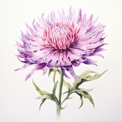 Purple watercolour cornflower knapweed centaurea flower blossom on white background. Spring blooming concept