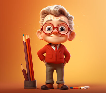 An old schoolboy with a large pencil, education stock images