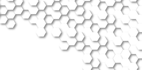 Seamless pattern with hexagons. 3d Hexagonal structure futuristic white background and Embossed Hexagon. Hexagonal honeycomb pattern background with space for text. Abstract technology, Futuristic.