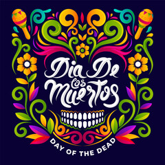 Dia de Los Muertos. Day of Dead mexican badge or sticker with floral ornaments