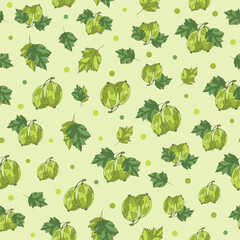 Hand-drawn seamless pattern with green gooseberries. Summer design for fabric, templates, wallpaper, cards.