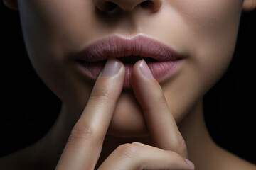 A universal gesture commanding discretion, a finger pressed to lips, symbolizing the essence of secrets and confidentiality