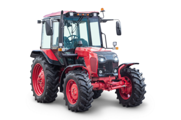 Red modern wheeled tractor isolated