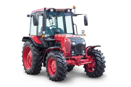 Fototapeta Red modern wheeled tractor isolated