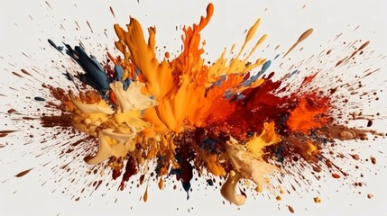 brown and orange Paint Splashes Ignite a Fantastical Explosion on a white background, Illuminating Free Space with Artistic Magic. Generative AI