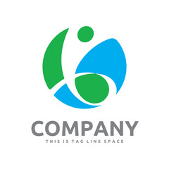 Revitalize Expression with an Energetic Human Graphic in a Perfect round Shape as a Negative Space in Green and Blue Vector Logo