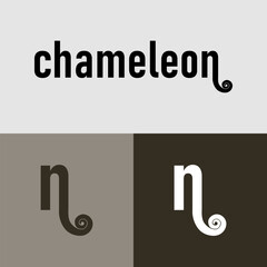 chameleon logotype, with chameleon tail in letter n, isolated © hallomuamar