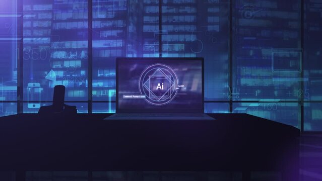 Artificial intelligence on a laptop in the office. 3D render