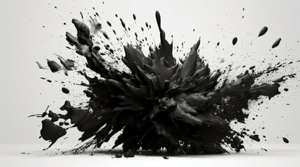 Dark black Paint Splashes Ignite a Fantastical Explosion on a white background, Illuminating Free Space with Artistic Magic. Generative AI