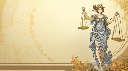 Fototapeta na wymiar The goddess Themis with a sword of justice and weights in her hand background with a place for text 