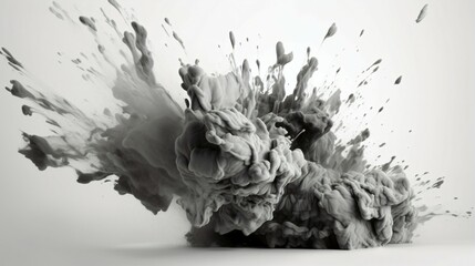 A Flourish of grey Paint Splashes Ignites a Fantasy Explosion on a White background, Enveloping Free Space in Creative Energy. Generative AI