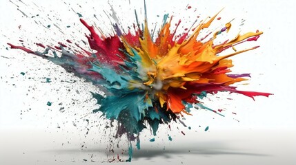 A Flourish of juice Paint Splashes Ignites a Fantasy Explosion on a White background, Enveloping Free Space in Creative Energy. Generative AI