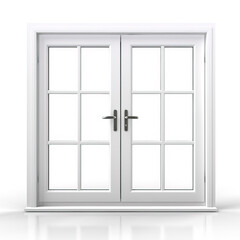 White plastic double door opened window isolated on white background 