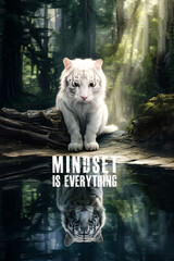 Mindset is everything cat poster. a cat reflection in the water is tiger