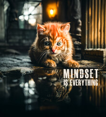 Mindset is everything cat poster. a cat reflection in the water is tiger