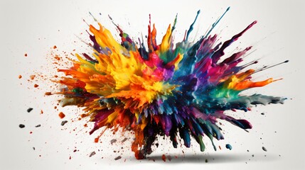 Fototapeta na wymiar A Flourish of multicolored Paint Splashes Ignites a Fantasy Explosion on a white background, Enveloping Free Space in Creative Energy. Generative AI