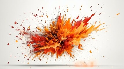 A Flourish of orange Paint Splashes Ignites a Fantasy Explosion on a white background, Enveloping Free Space in Creative Energy. Generative AI