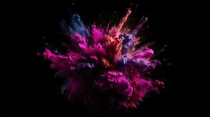 Fototapeta na wymiar A Flourish of pink and purple Paint Splashes Ignites a Fantasy Explosion on a black background, Enveloping Free Space in Creative Energy. Generative AI
