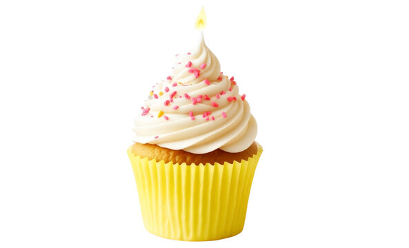 cupcake isolated on white background , birthday cup cake transparent background PNG,  happy birthday cup cake with candles,  ai generative image 