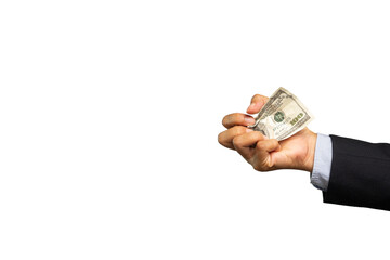 Crumpled American dollar banknotes in hand represent economic turbulence, recession, and financial despair