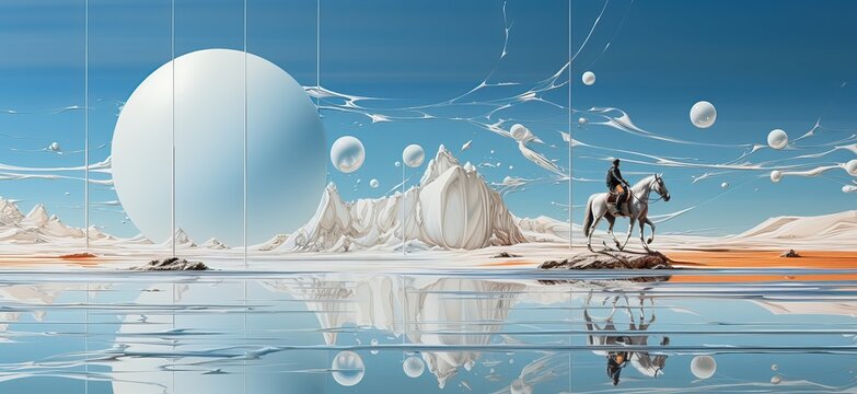 Une personne au milieu d'un paysage de bulles, douceur, irréel, ia générative © jp