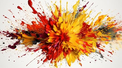 Fantasy Burst, Yellow and Red Paint Splashes Illuminate a White Abstract Canvas, Creating an Explosive Artistic Vision in Free Space. Generative AI