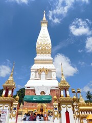 golden pagoda, temple, clear sky scenery background in thailand.