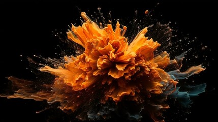 Fototapeta na wymiar Fantasy Burst, Explosive Orange Paint Splashes on Dark Abstract Background, Igniting Creative Energy. Generative AI