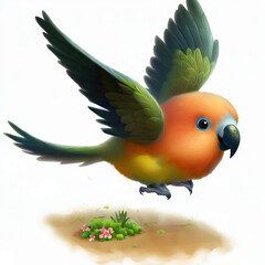 Digital illustration of a young Orange-Bellied Parrot