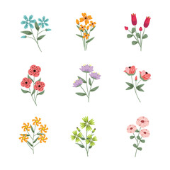Flower flat hand drawn vector set