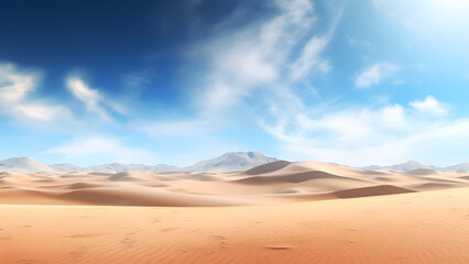 Fototapeta na wymiar A desert scene with sand dunes and mountains in the distance, neural network generated image