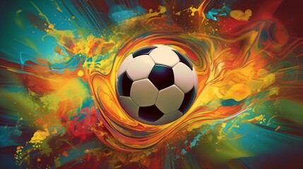 Hyper-Realistic Football: Vivid Colors and Psychedelic Visuals in Electrifying Action. Perfect for Sports Advertising, Posters, and Digital Campaigns. Generative AI
